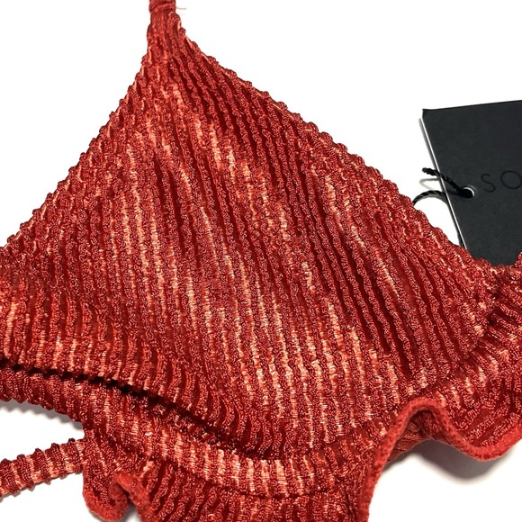 NEW South Beach Crinkle Frill Triangle Bikini Top Rust Gold Womens 2 Ruffle Swim - Picture 7 of 15